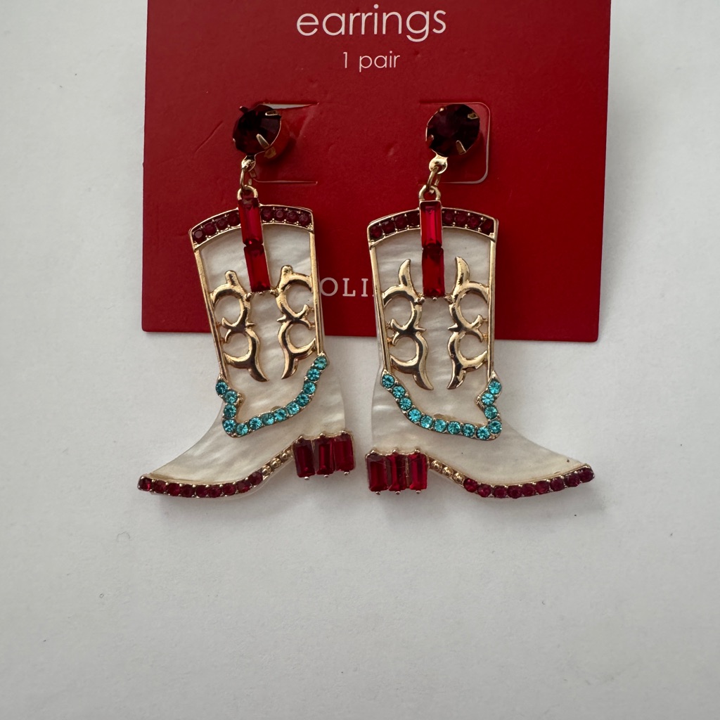 Red And Gold Boot Earrings